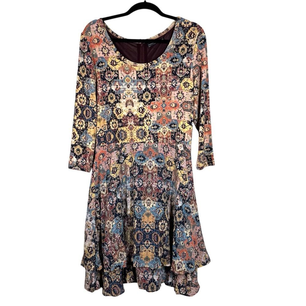 Peruvian Connection Fit And Flare Patterened Dress Patchwork Boho Women’s 12